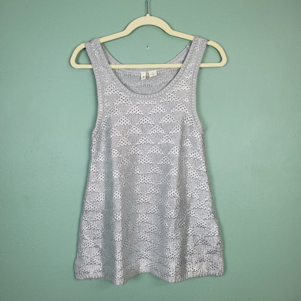 Anthropologie Moth Sana Silver Metallic Sweater Tank Size Medium